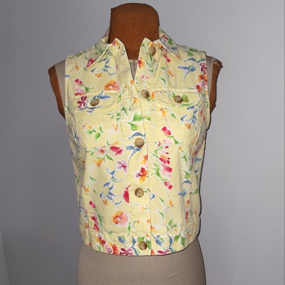 80's Ruff Hewn Yellow Floral top Sz S